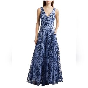 Eliza J Embroidered Floral Illusion Lace A-Line Gown....Size 12